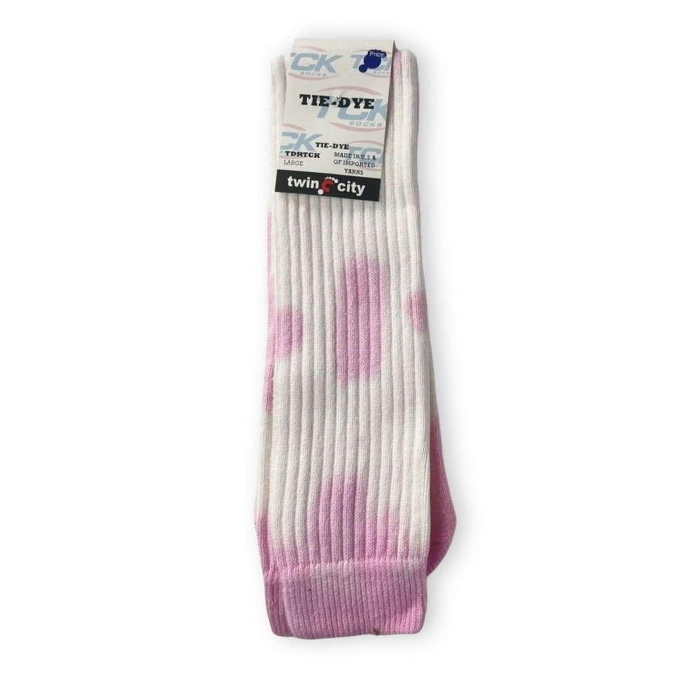 Twin City TCK Tie Dye Crew Socks Pink White Athletic Large TDRTCK New